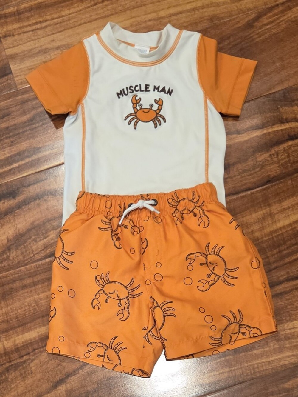 Gymboree EUC 12-18 Months Orange Crab Rashguard and Swim Shorts Set
